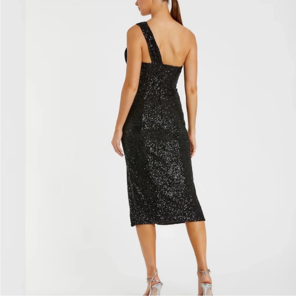 Mac Duggal Ieena Sequined One Shoulder Front Bow Dress in Black Size 4 - Picture 3 of 9